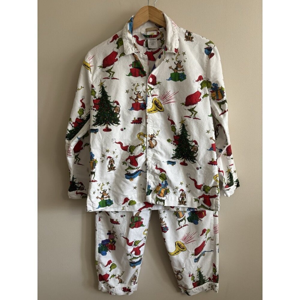 Pottery Barn Adult Pajama SET XS Dr. Seuss's Grinch Flannel Whoville READ